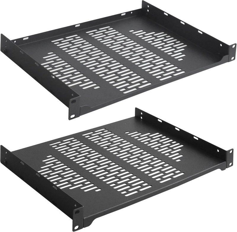 RIVECO 2 PCS 12” Rack Shelves for 19 inches Network Rack & Cabinets, 1U Rack Mount Shelf Vented Cantilever Tray, for Server, IT & Sound Equipment - Image 1